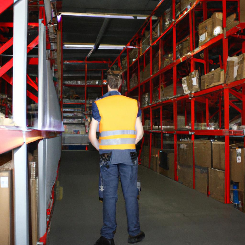 Person inspecting warehouse operations